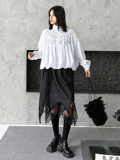 シャーリングスタンドカラーブラウス