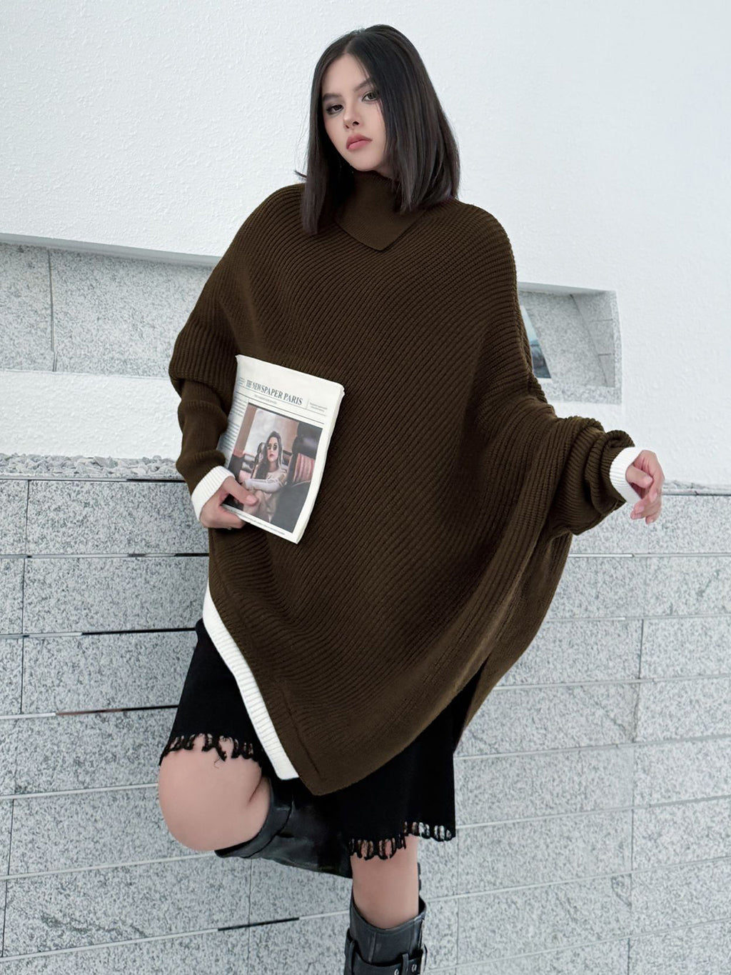 ハイネックケープニットトップ