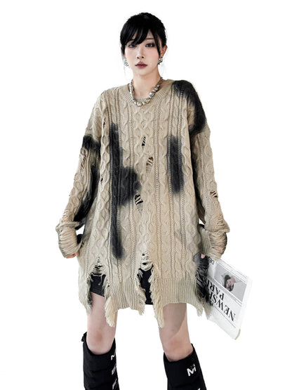 ダメージグラデケーブルセーター