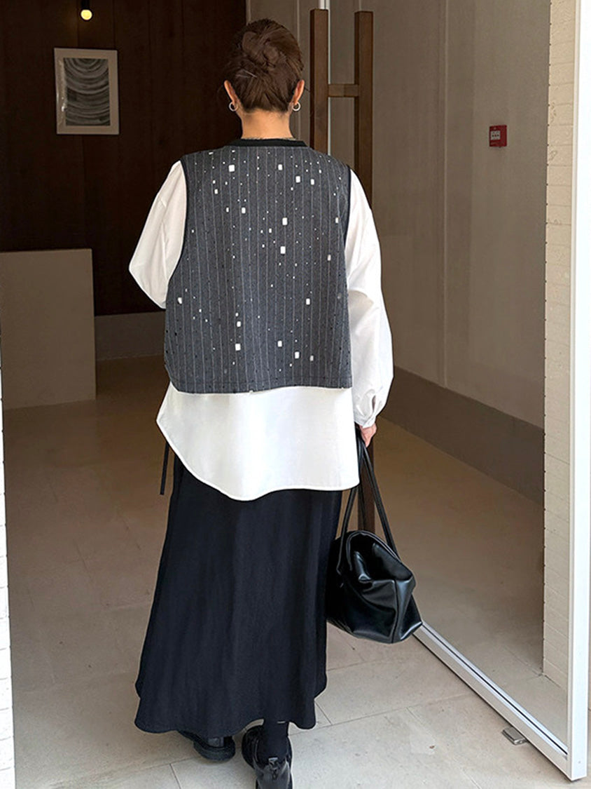 ドットストライプレイヤードブラウス