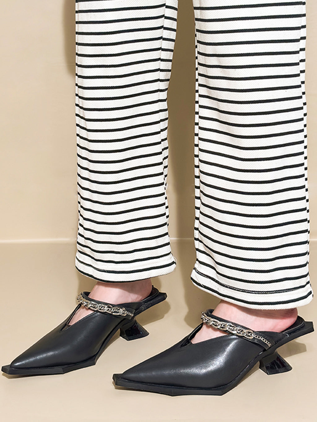 Spiky Chain Heel Mules