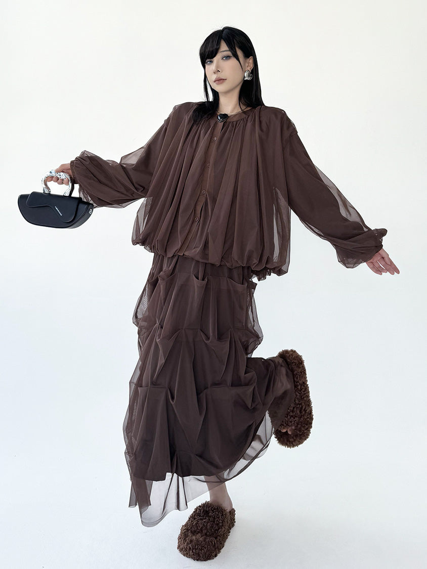 Mesh stitch top and skirt