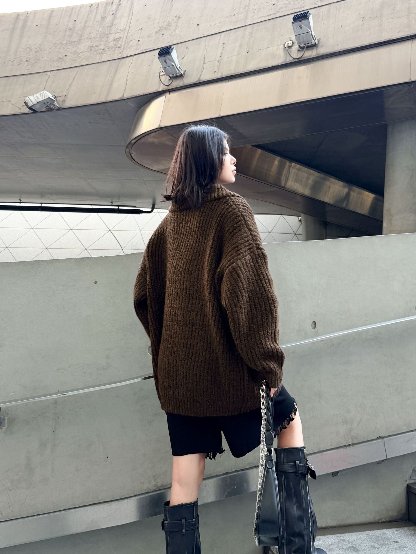 ジップアップリブカラーカーディガン