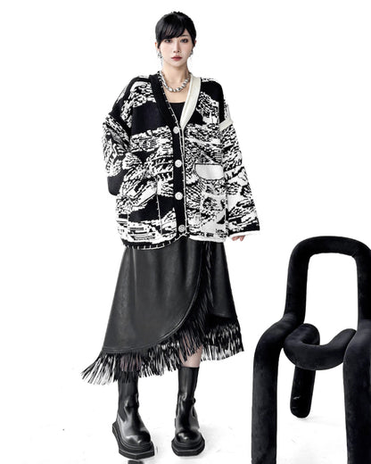 グラフィックジャカードカーディガン