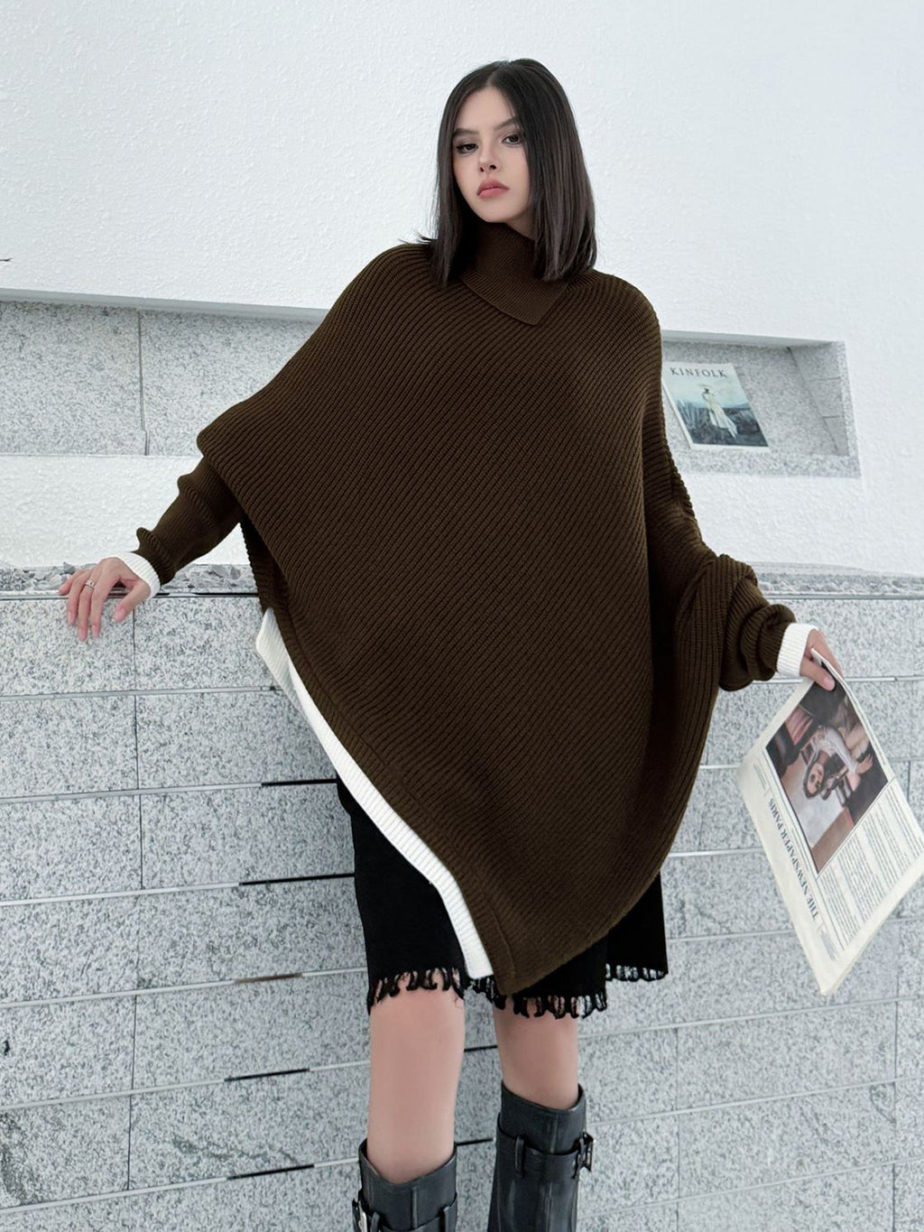 ハイネックケープニットトップ