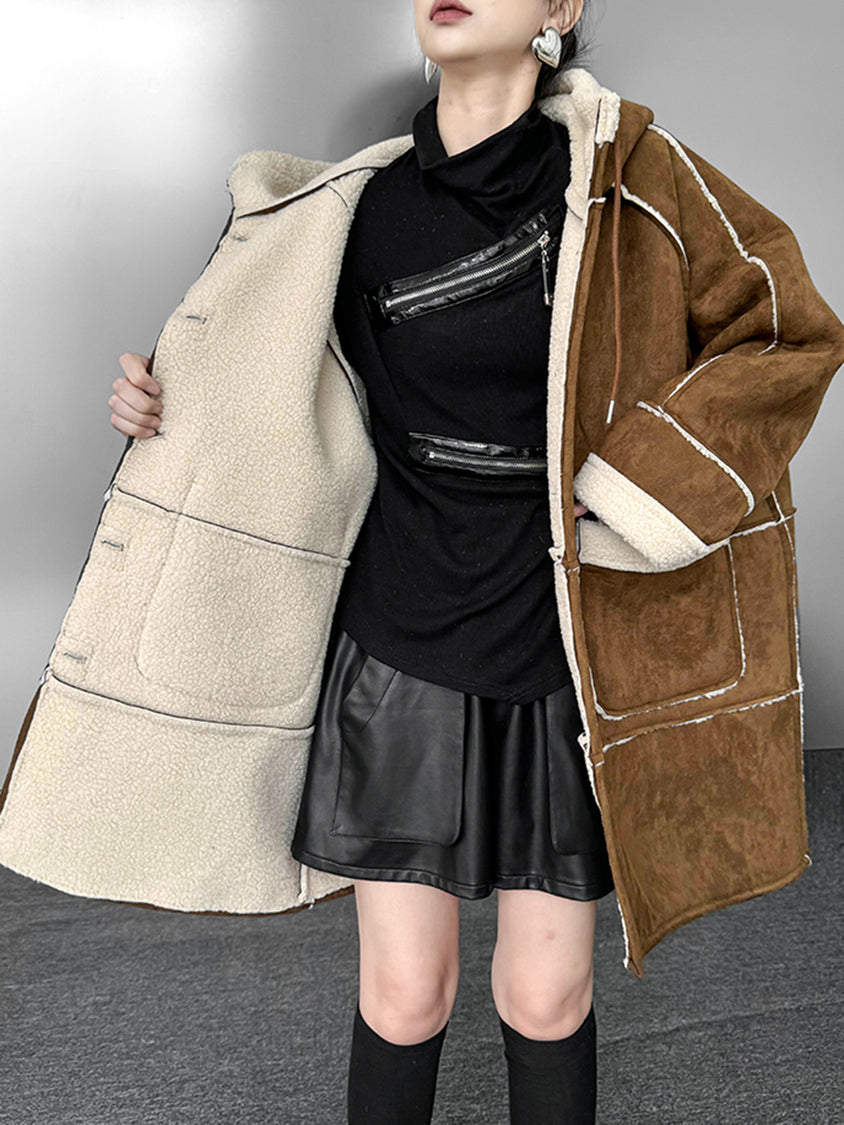 テクスチャーフーデッドコート