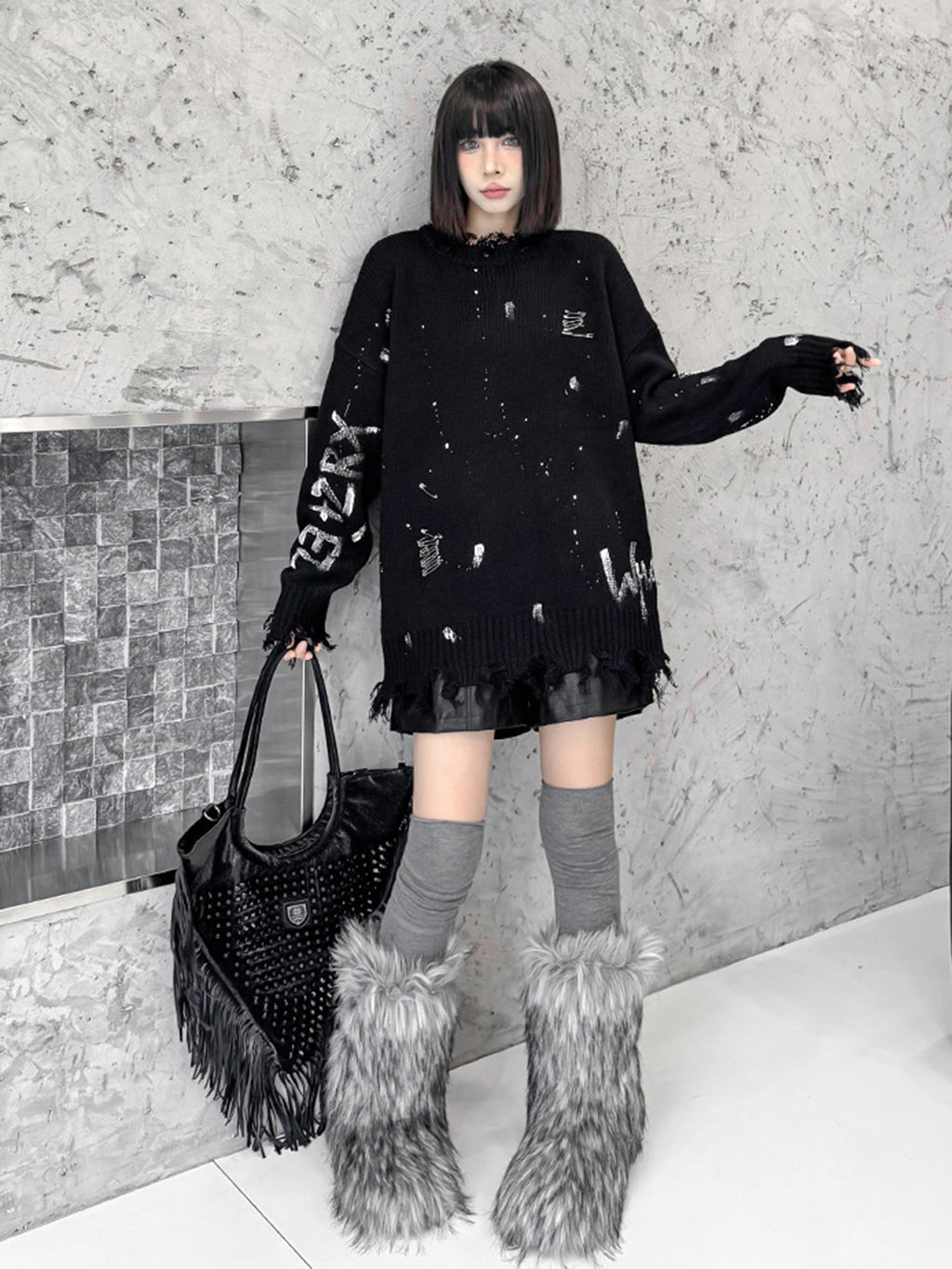 スプラッシュダメージニットトップス