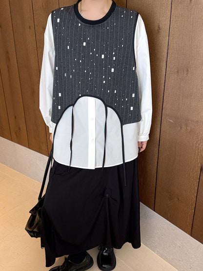 ドットストライプレイヤードブラウス