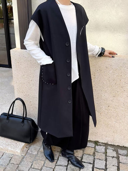 ノーカラードロップロングベスト