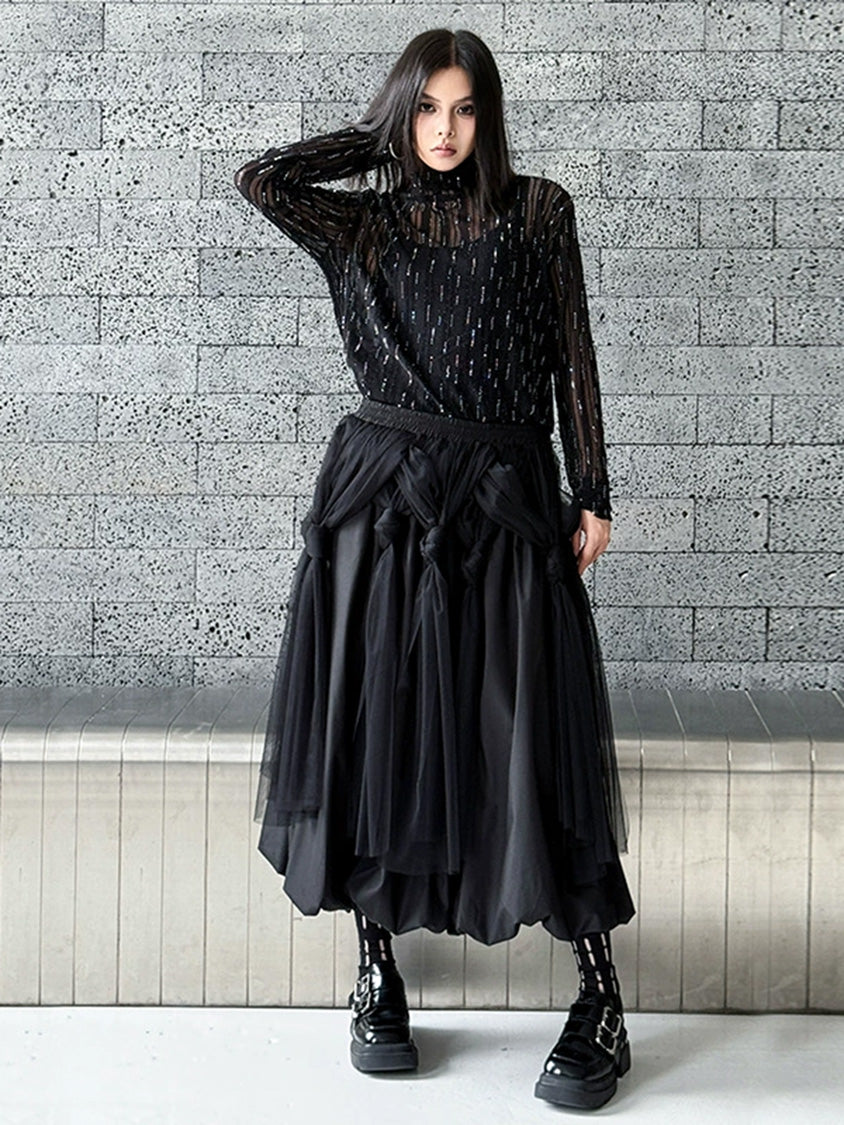 Mesh stitch top and skirt