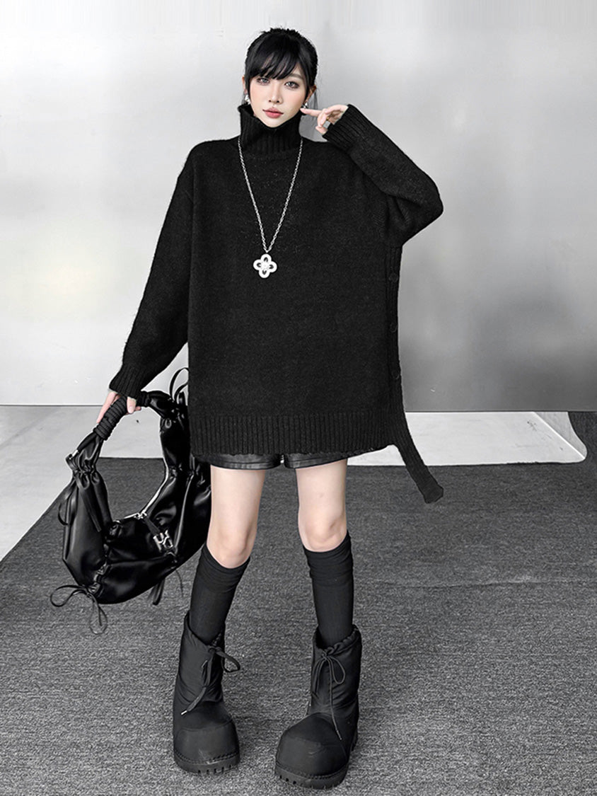 サイドボタンハイネックニットトップ