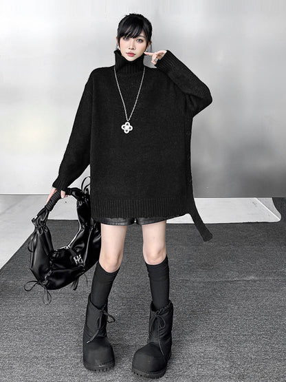 サイドボタンハイネックニットトップ