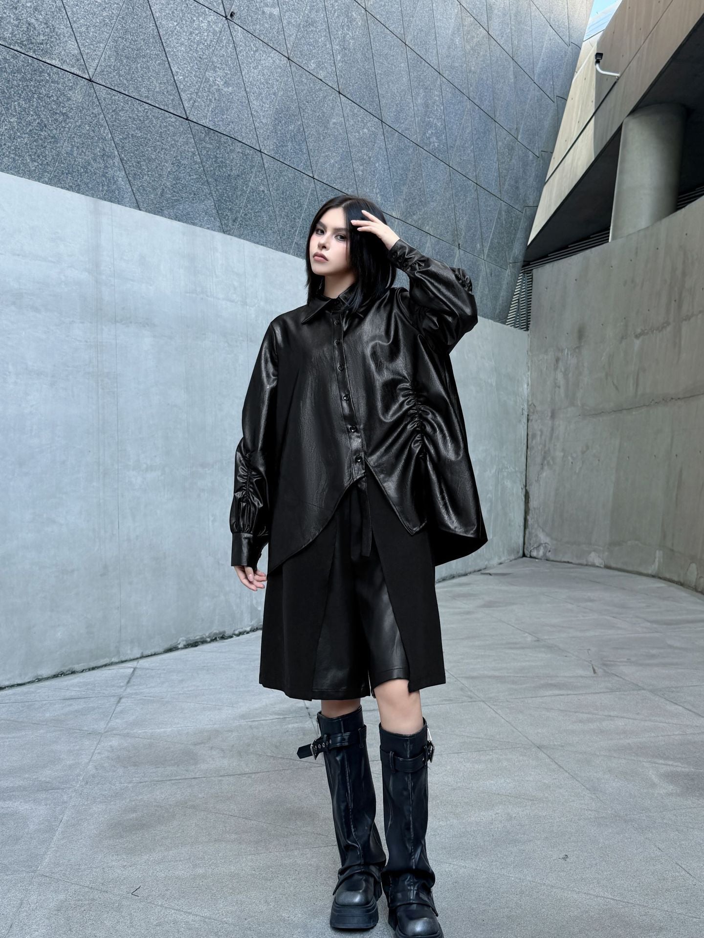 ギャザースリーブシャツブラウス