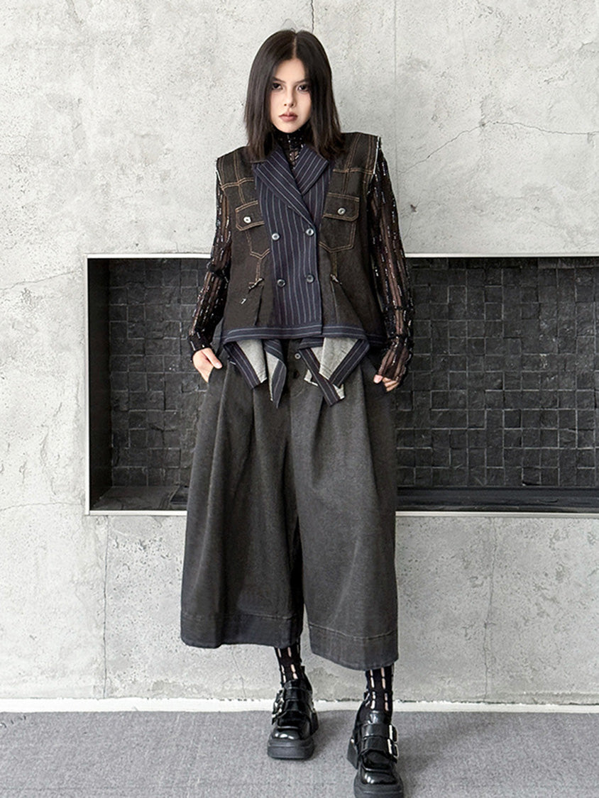 デニムピンストライプレイヤードベスト