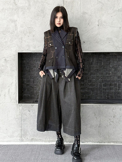 デニムピンストライプレイヤードベスト