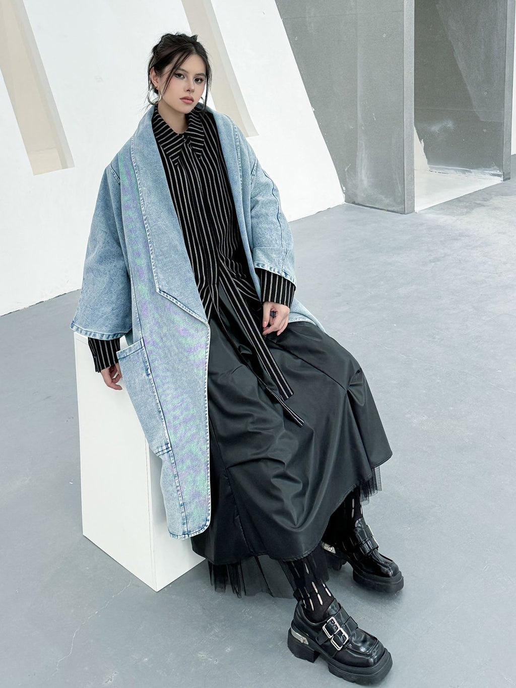 Scarf tie blouse and denim pants series 
