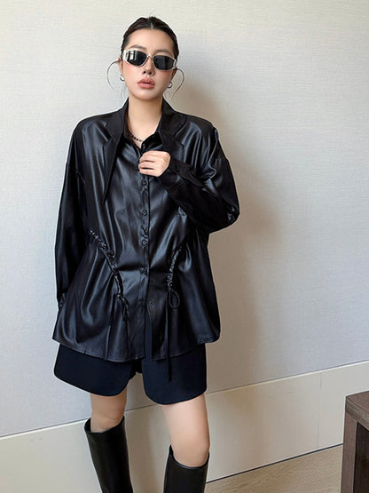 サテンライクギャザーブラウス