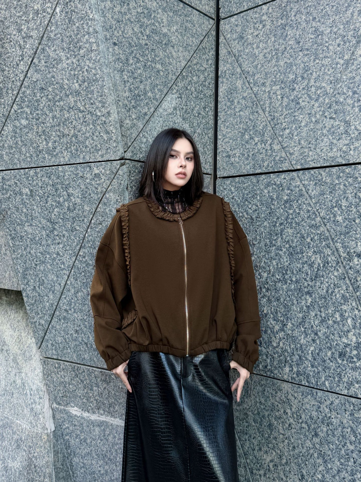 Mesh stitch top and skirt