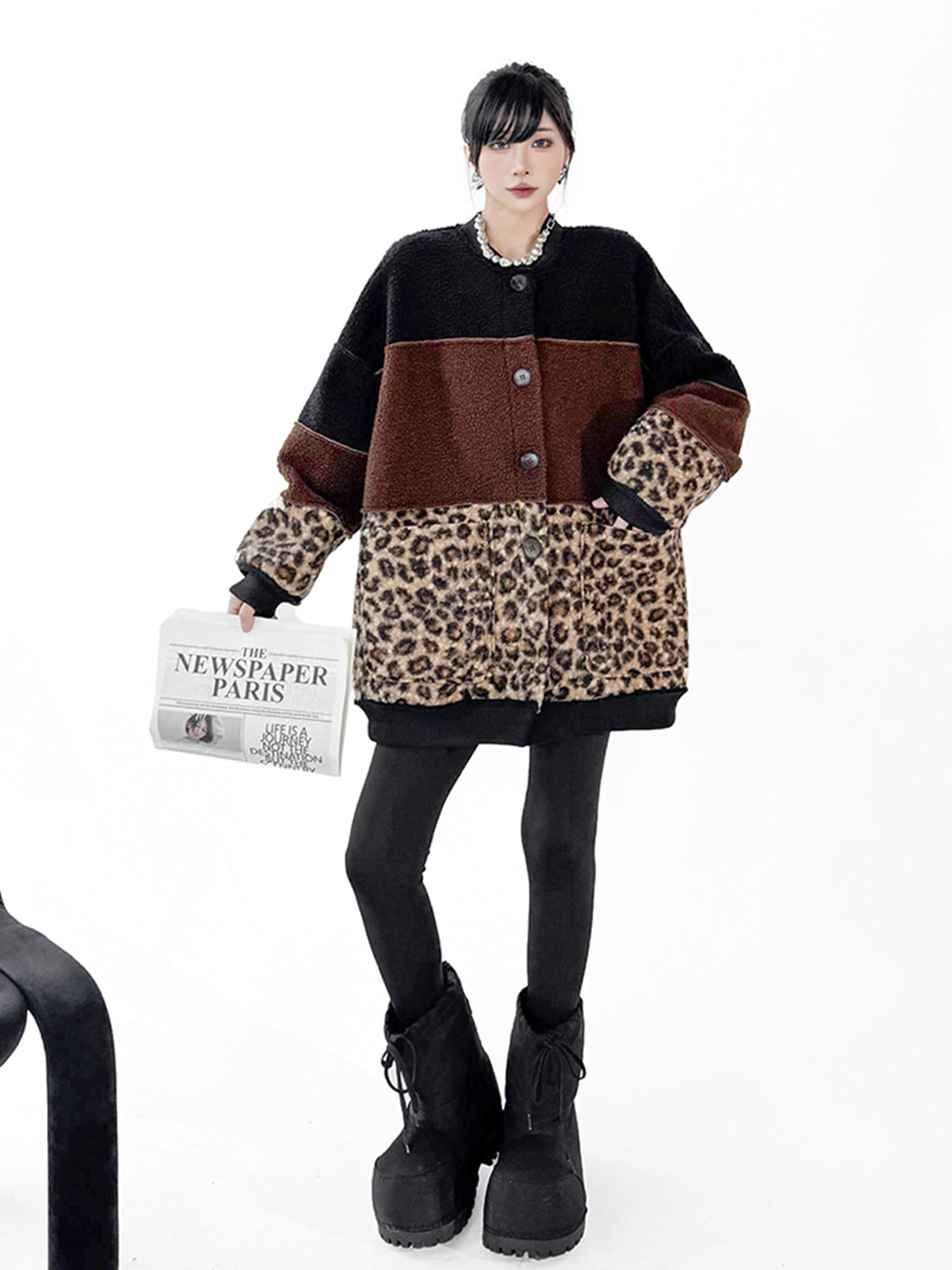 ブロックレオパードボアジャケット