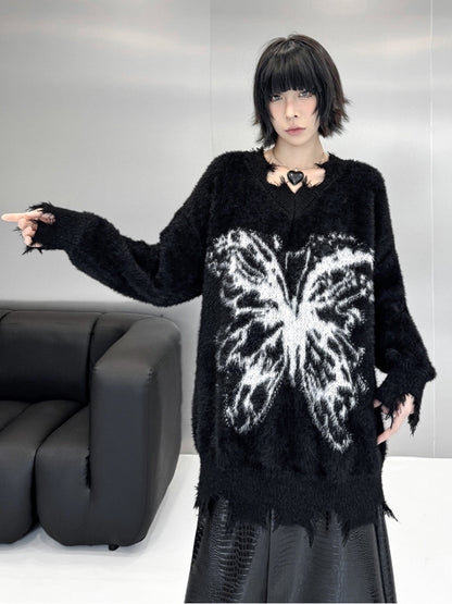 バタフライフェザーニットトップス