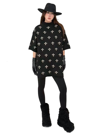 クロスパターンニットトップ