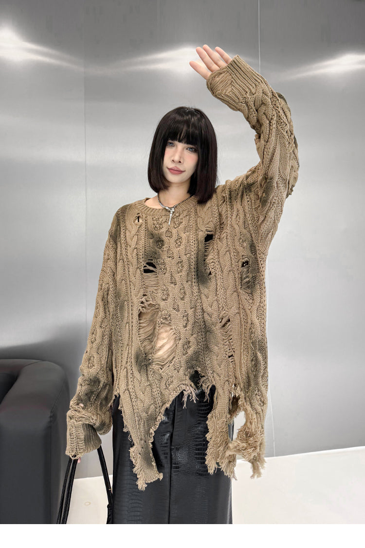 ディストレストケーブルニットトップ