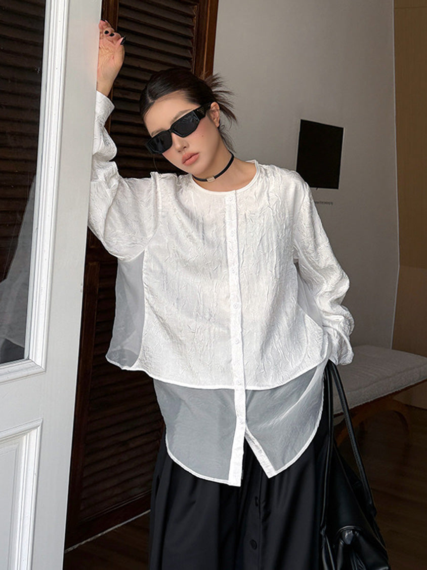 クラッシュシアーレイヤードブラウス