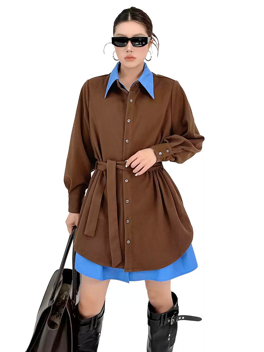 レイヤードカラーロングシャツドレス