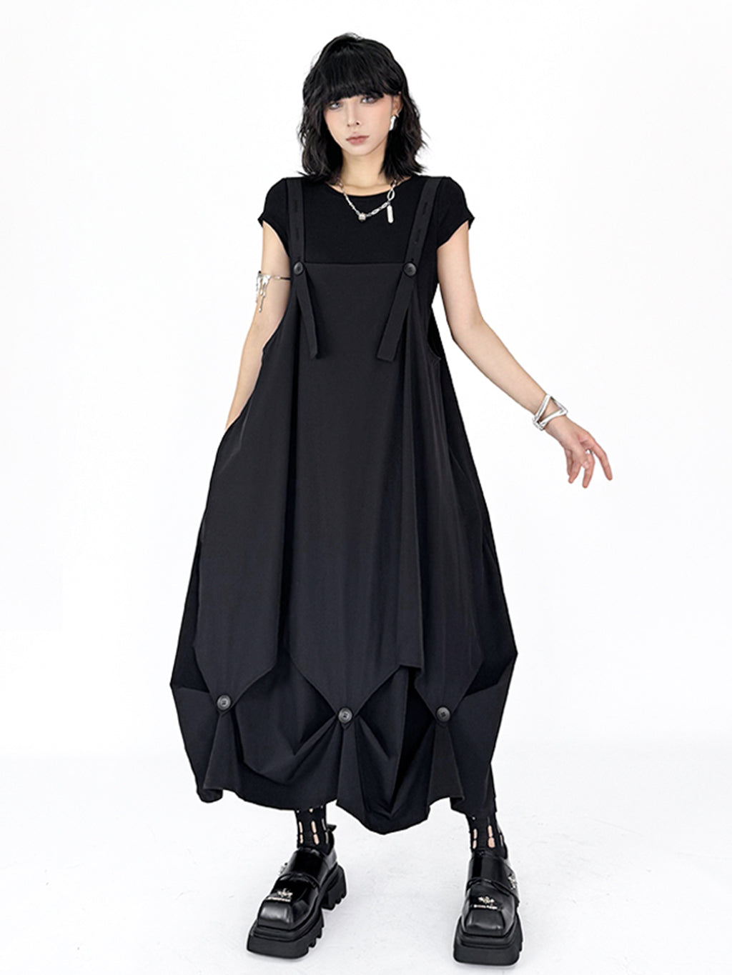 suspender drape dress