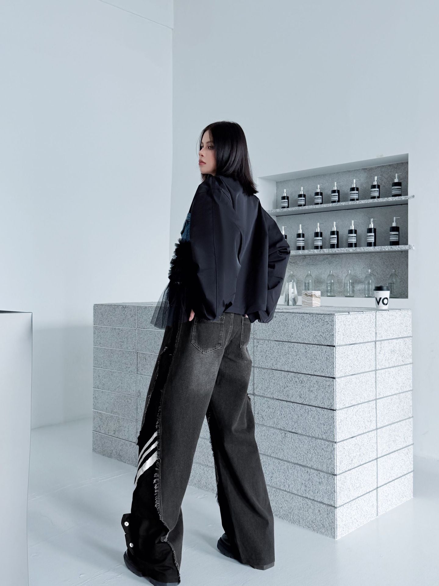 レイヤードデニムワイドパンツ