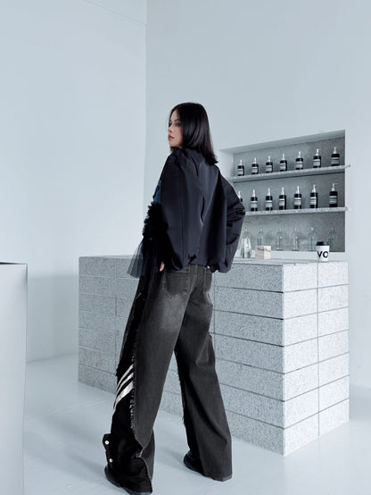 レイヤードデニムワイドパンツ