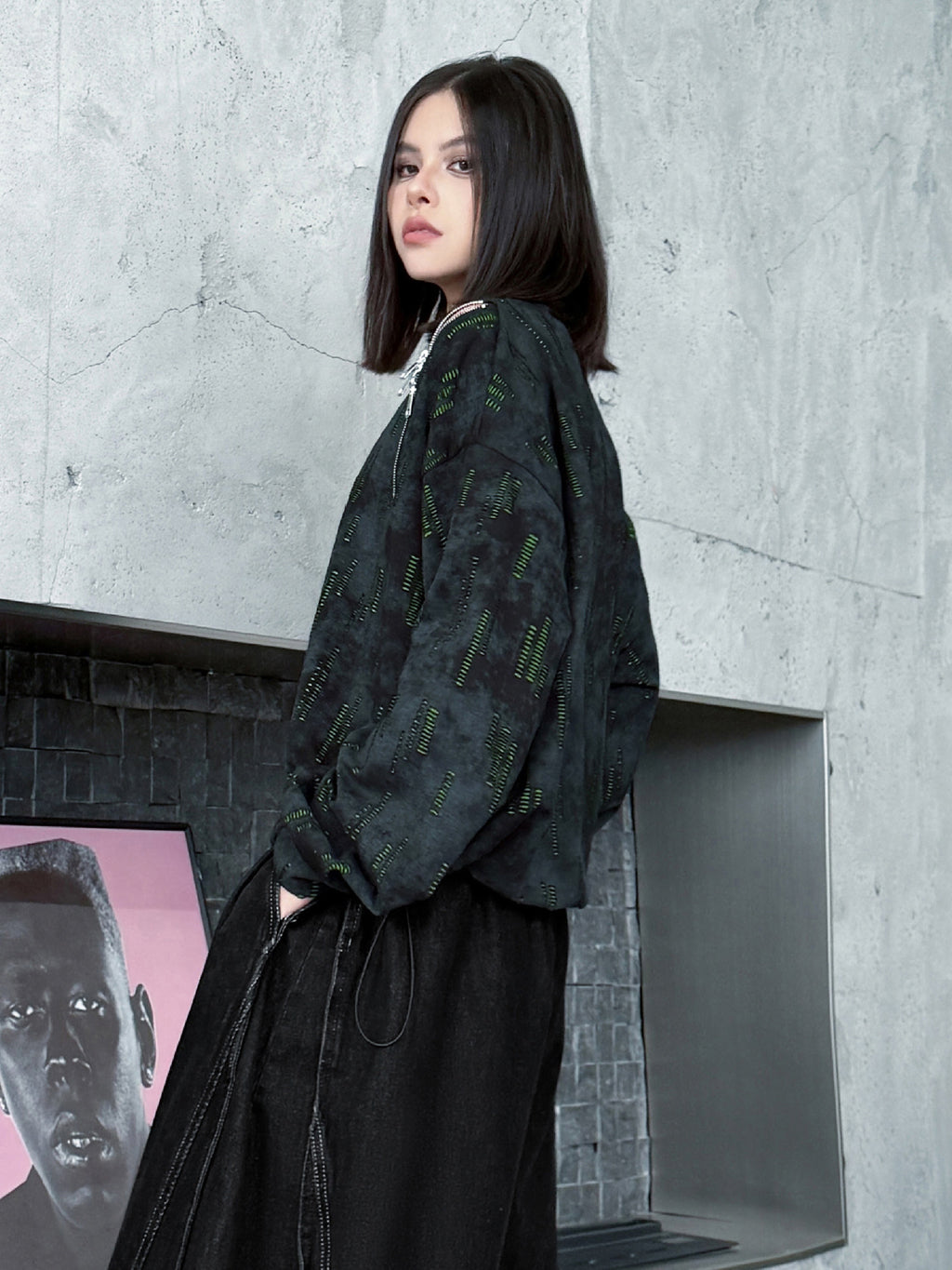 ジップショルダープリントトップス