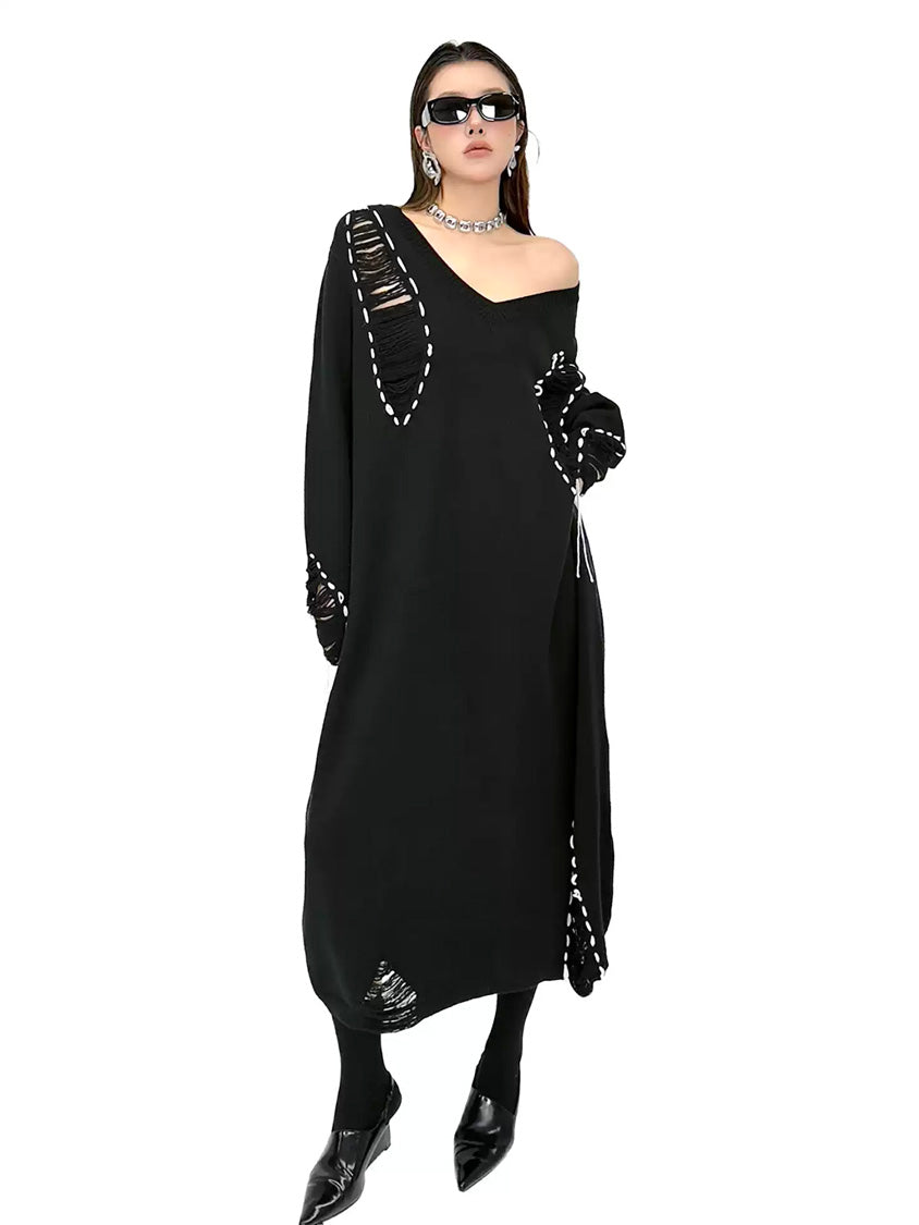 ダメージステッチニットドレス