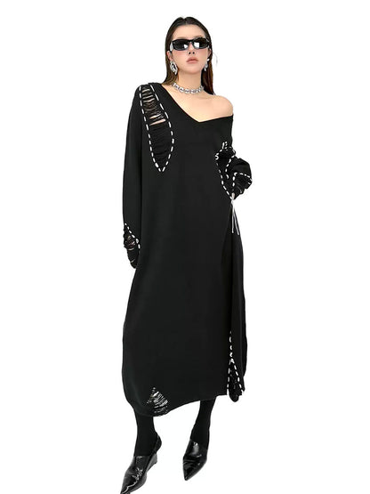 ダメージステッチニットドレス