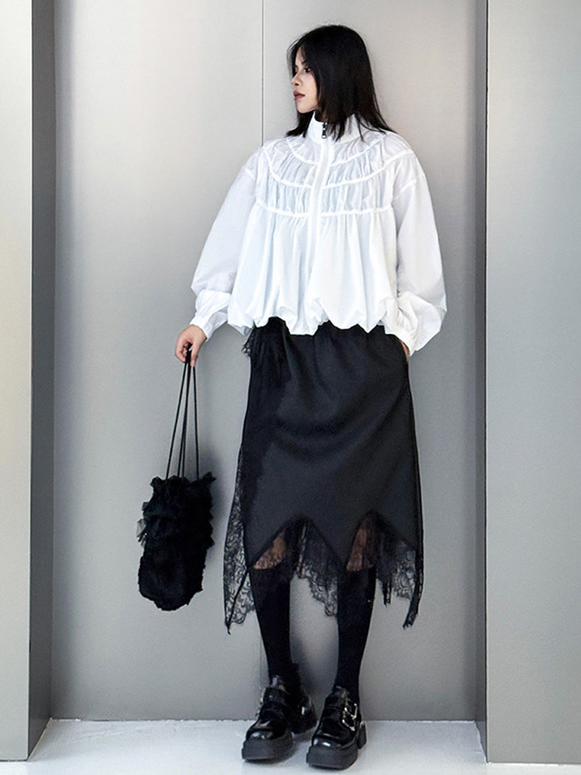 シャーリングスタンドカラーブラウス