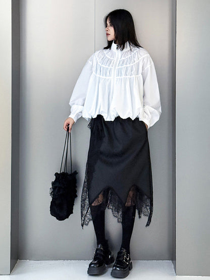 シャーリングスタンドカラーブラウス