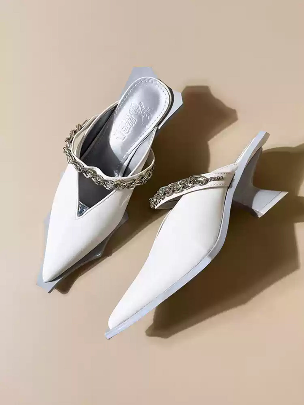 Spiky Chain Heel Mules