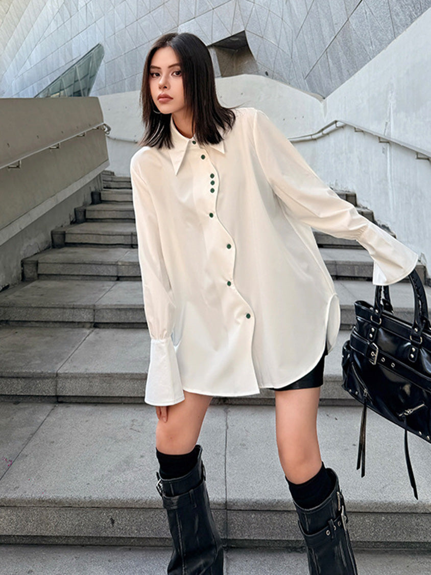 スイングボタンドレープシャツ