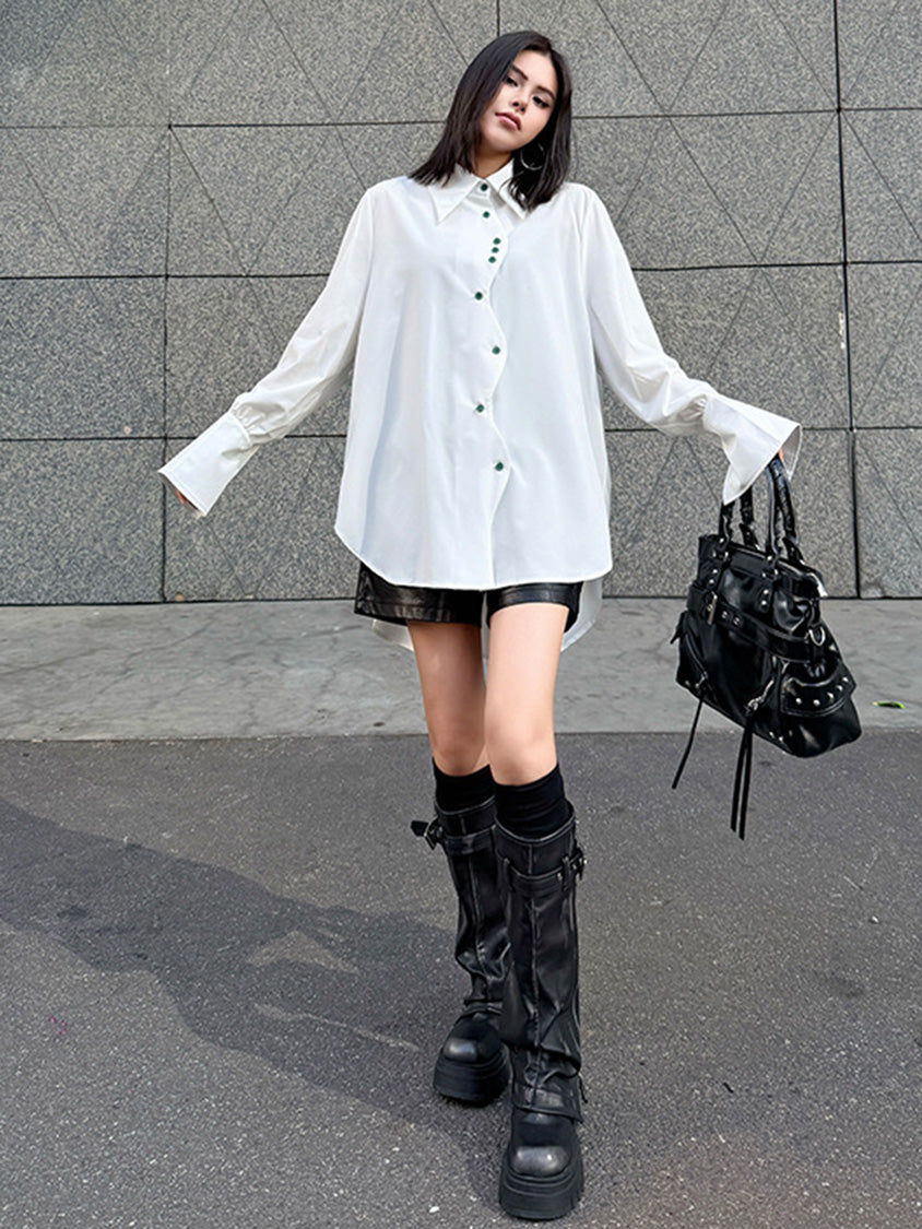 スイングボタンドレープシャツ