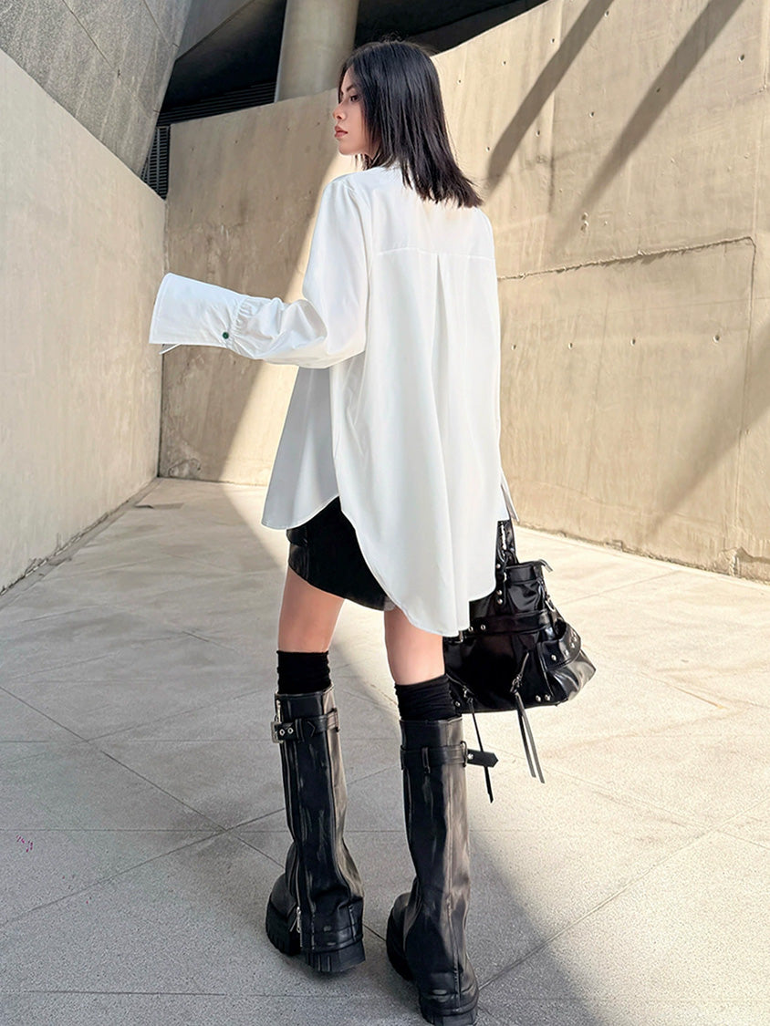 スイングボタンドレープシャツ