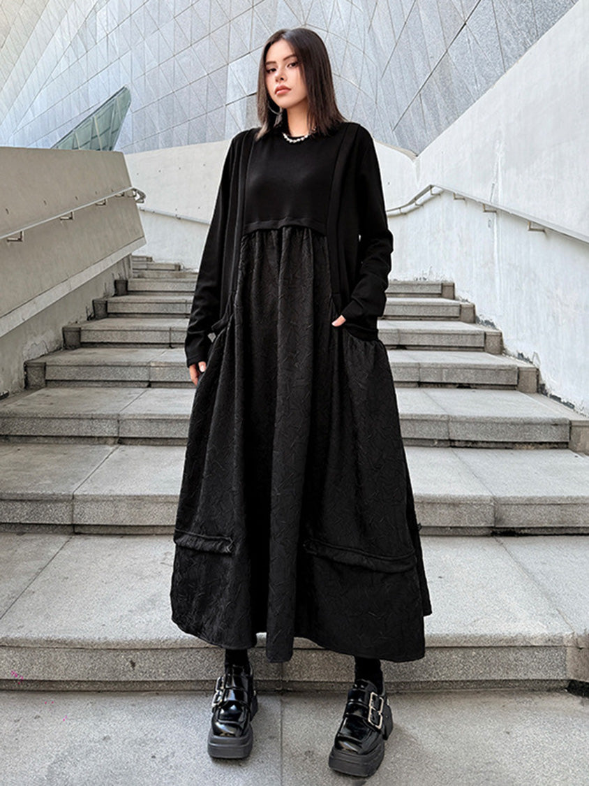 テクスチャードフロントロングドレス