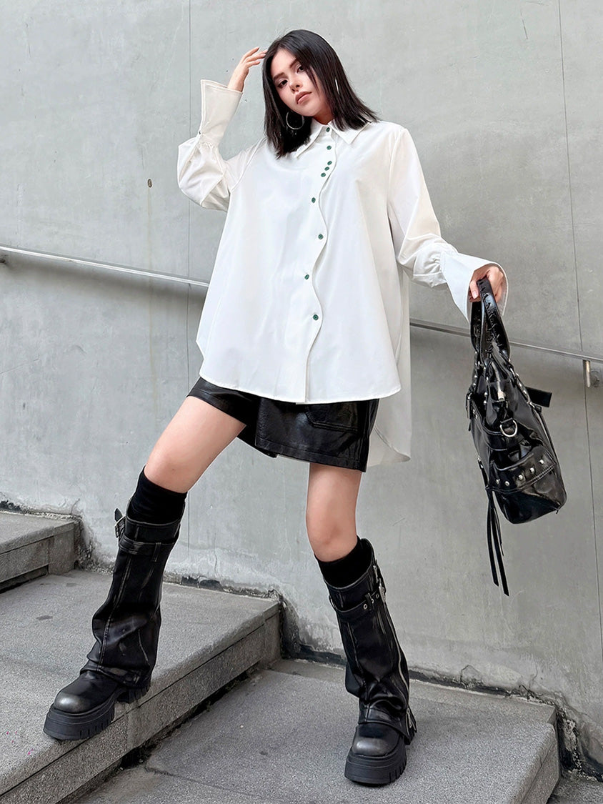 スイングボタンドレープシャツ