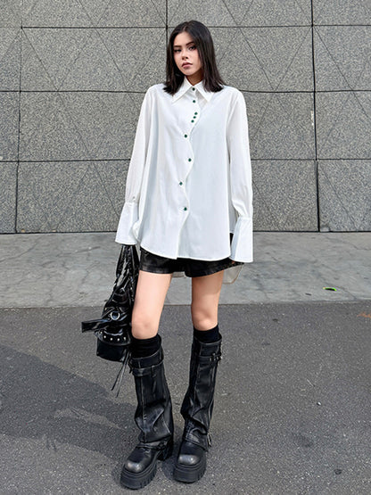 スイングボタンドレープシャツ