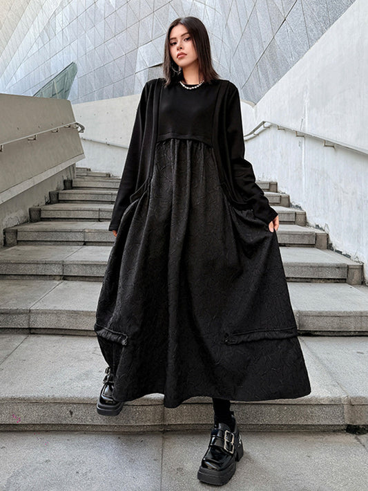 テクスチャードフロントロングドレス