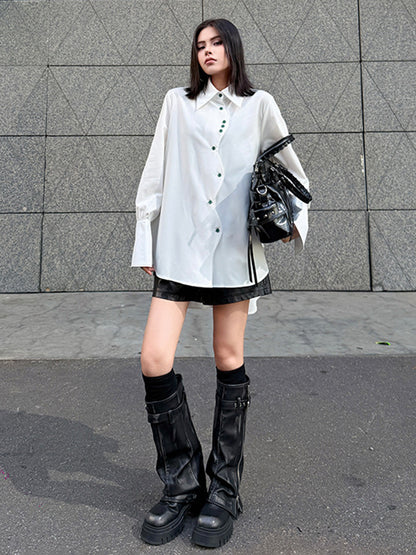 スイングボタンドレープシャツ