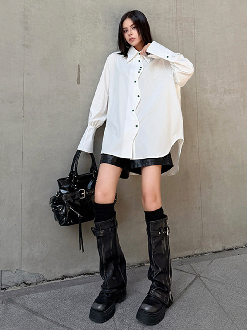 スイングボタンドレープシャツ