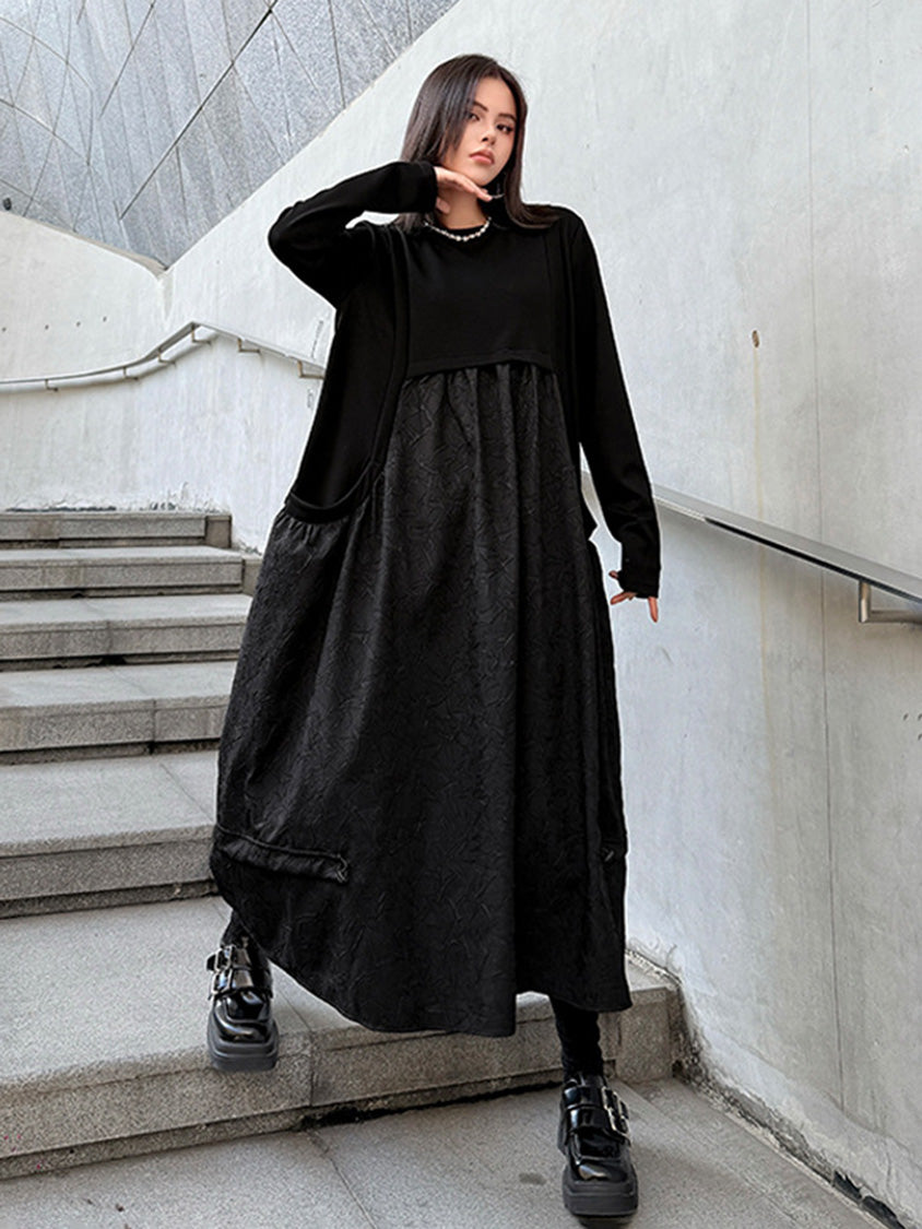 テクスチャードフロントロングドレス