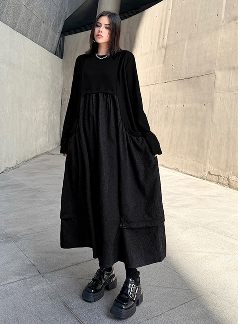 テクスチャードフロントロングドレス