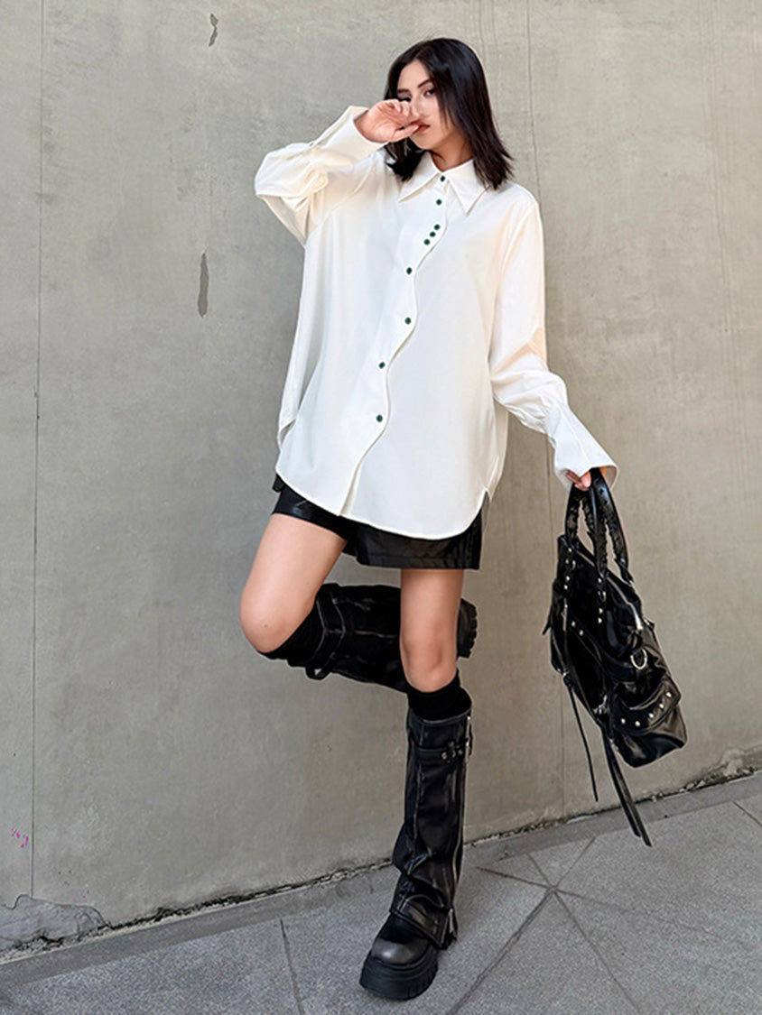 スイングボタンドレープシャツ