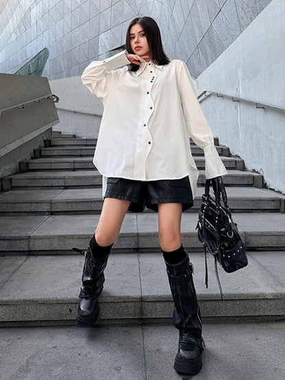 スイングボタンドレープシャツ